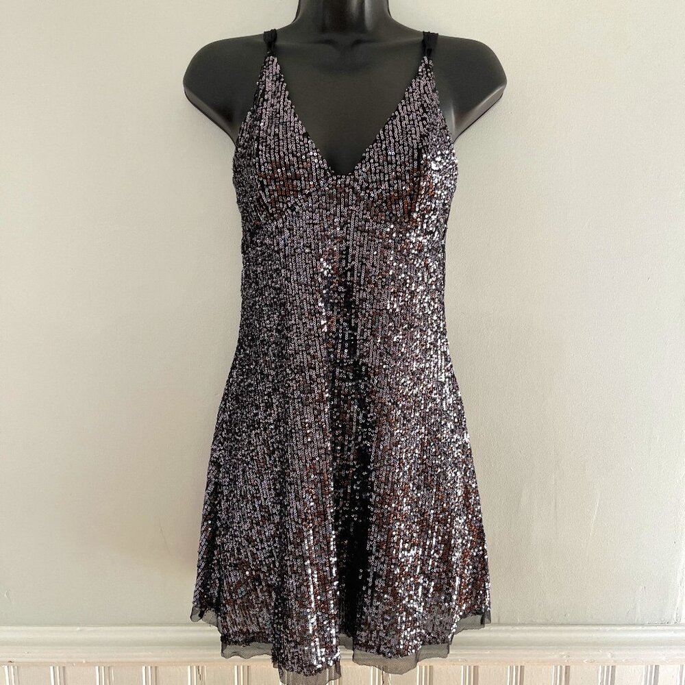 Free People Gold Rush Sequin Mini Dress with Self-Tie, Size XS